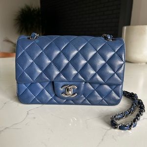 Chanel Classic Single Flap Bag Quilted Lambskin Mini Blue